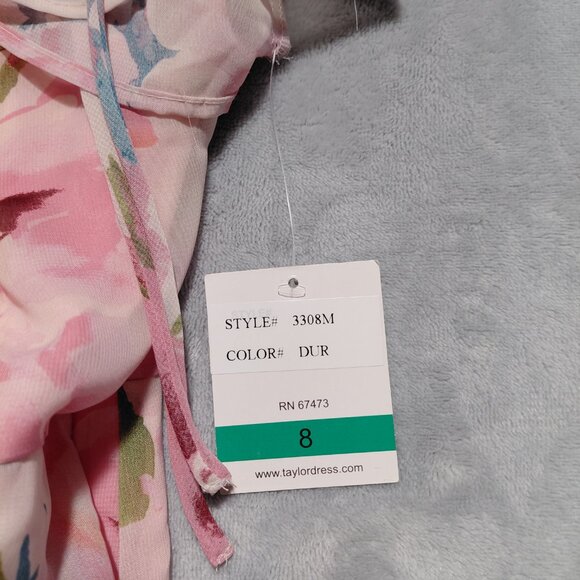 NWT Taylor Pink Chiffon Flutter Sleeve Faux Wrap Assymetrical Maxi Dress Size 8 - Picture 8 of 16